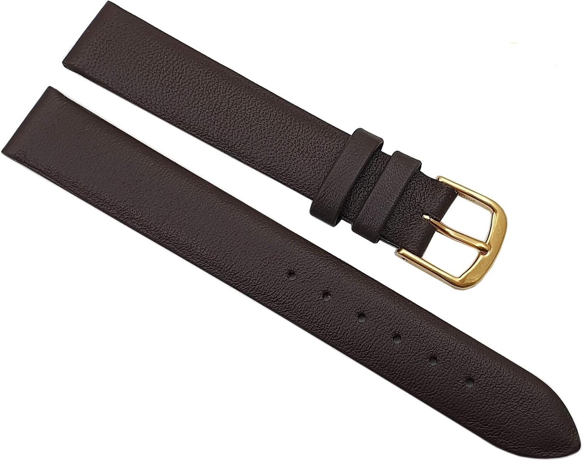 15 mm calfskin watch band Made in Germany in dark brown with gold-colored buckle MJ-Design-Germany incl. myledershop - ShopVlot
