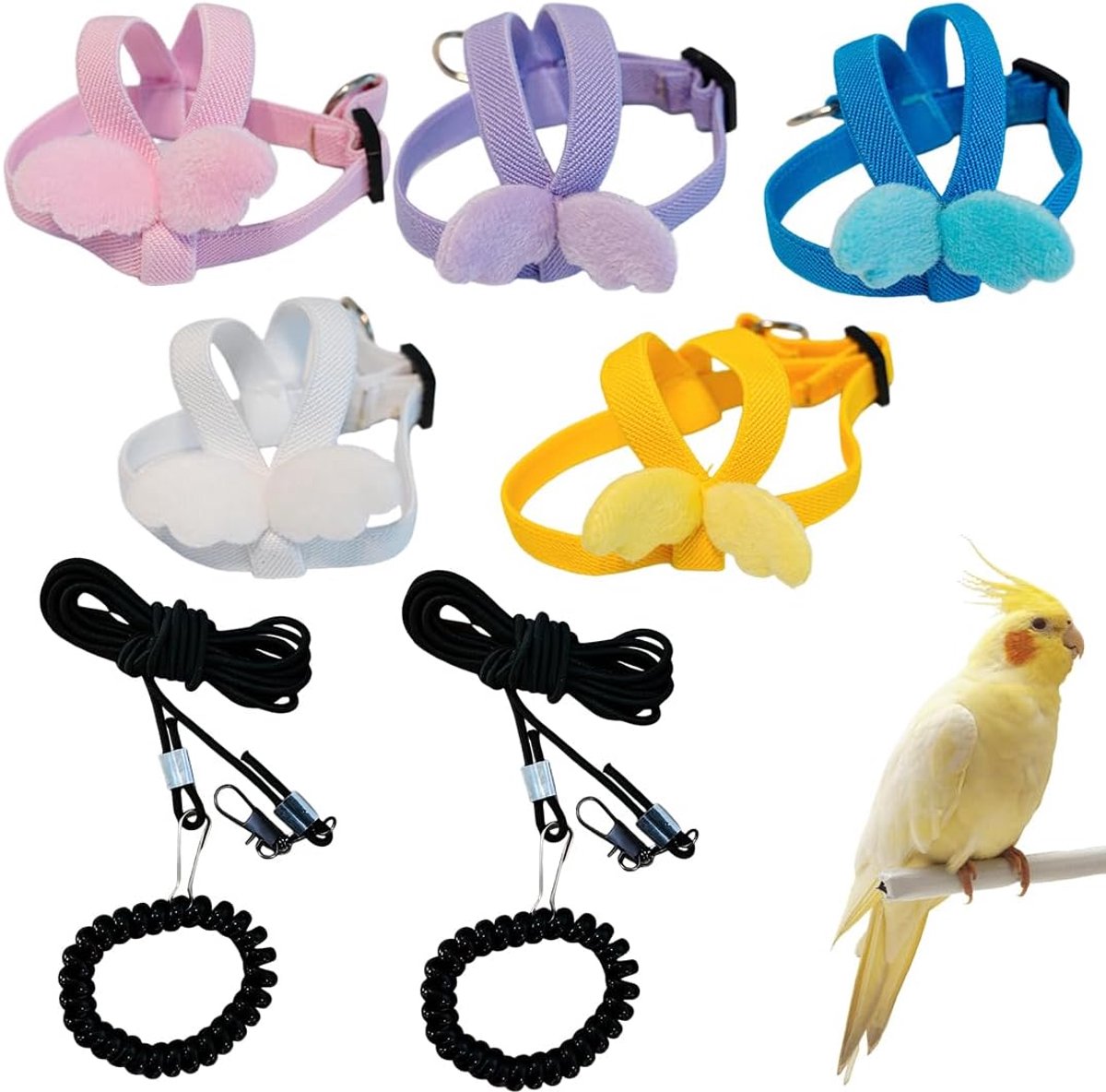 Set of 5 Adjustable Bird Harnesses, Flight Training with Leash for Small Birds, Parrots, Parakeets, Training, Harnais - ShopVlot