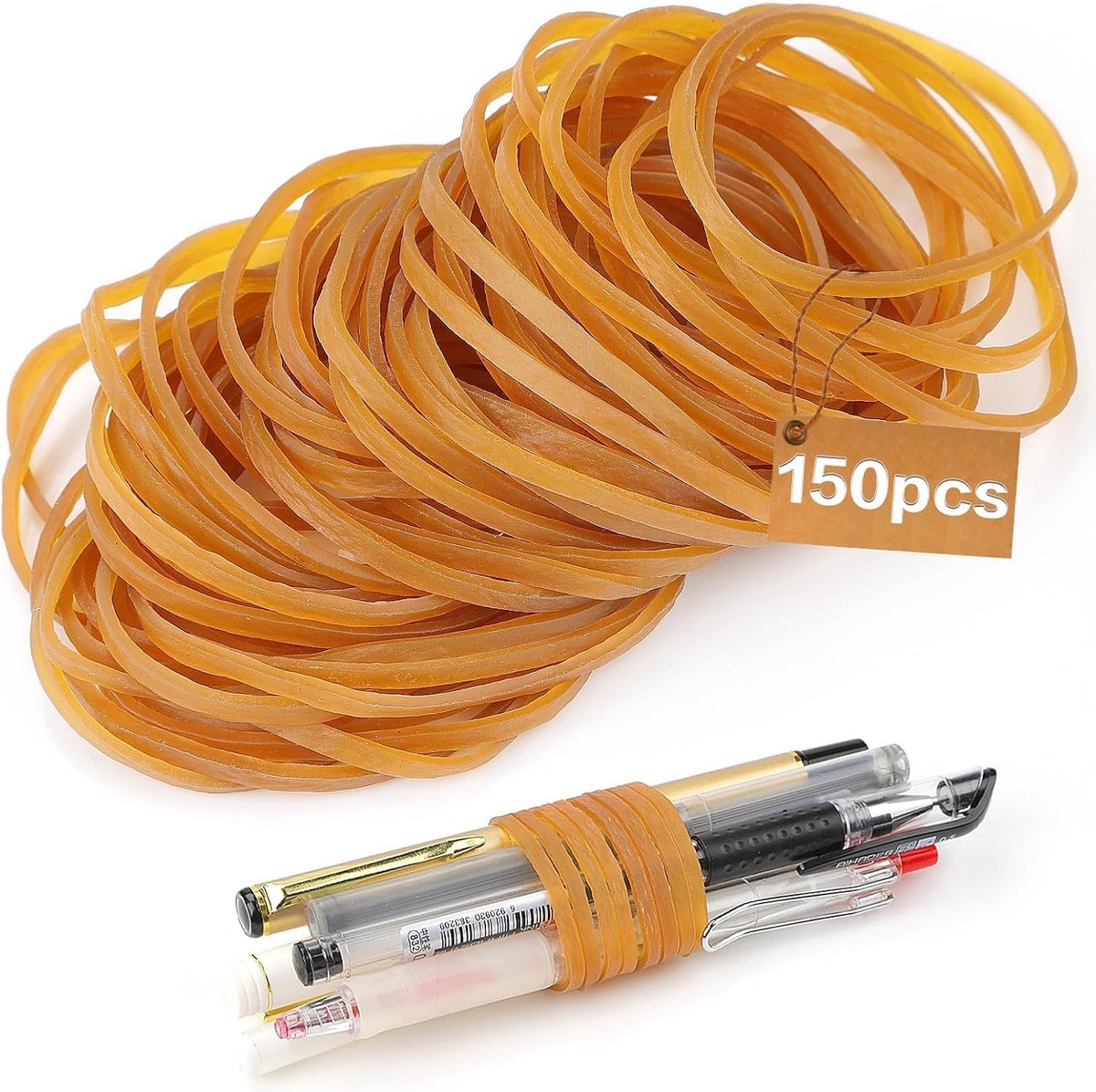 Rubber bands 150 stuks - Geel breed 60 x 3 mm - Herbruikbaar - Ideaal voor kantoor en huishouden - ShopVlot