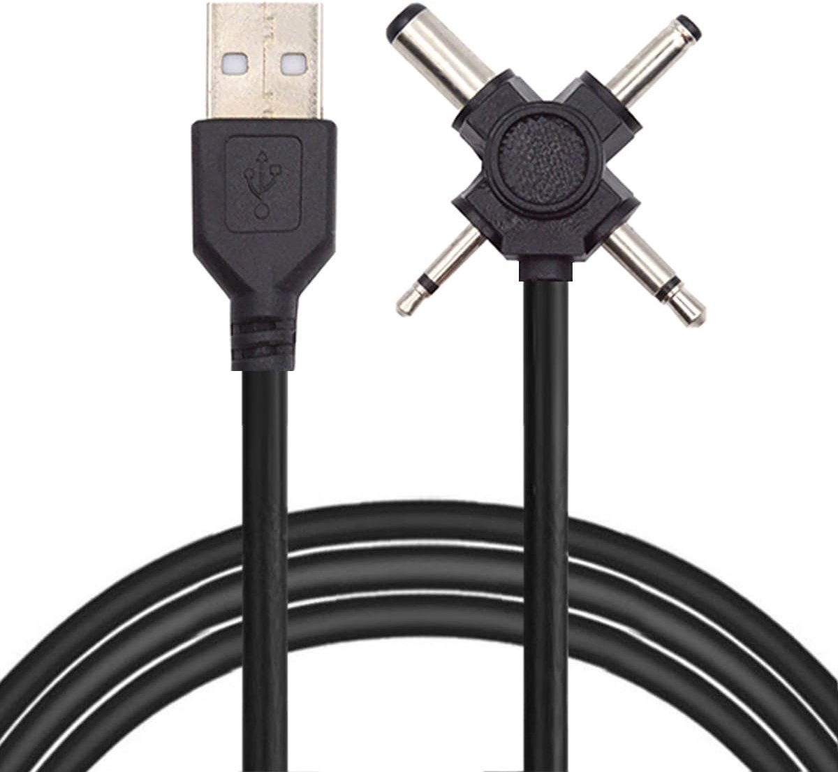 Cablecc 4-in-1 USB 2.0 Type A Plug to DC 5V 5.5 x 2.1mm 4 x 1.7mm Mono 3.5mm 2.5mm Cylinder Jack Charging Cable 150cm - ShopVlot
