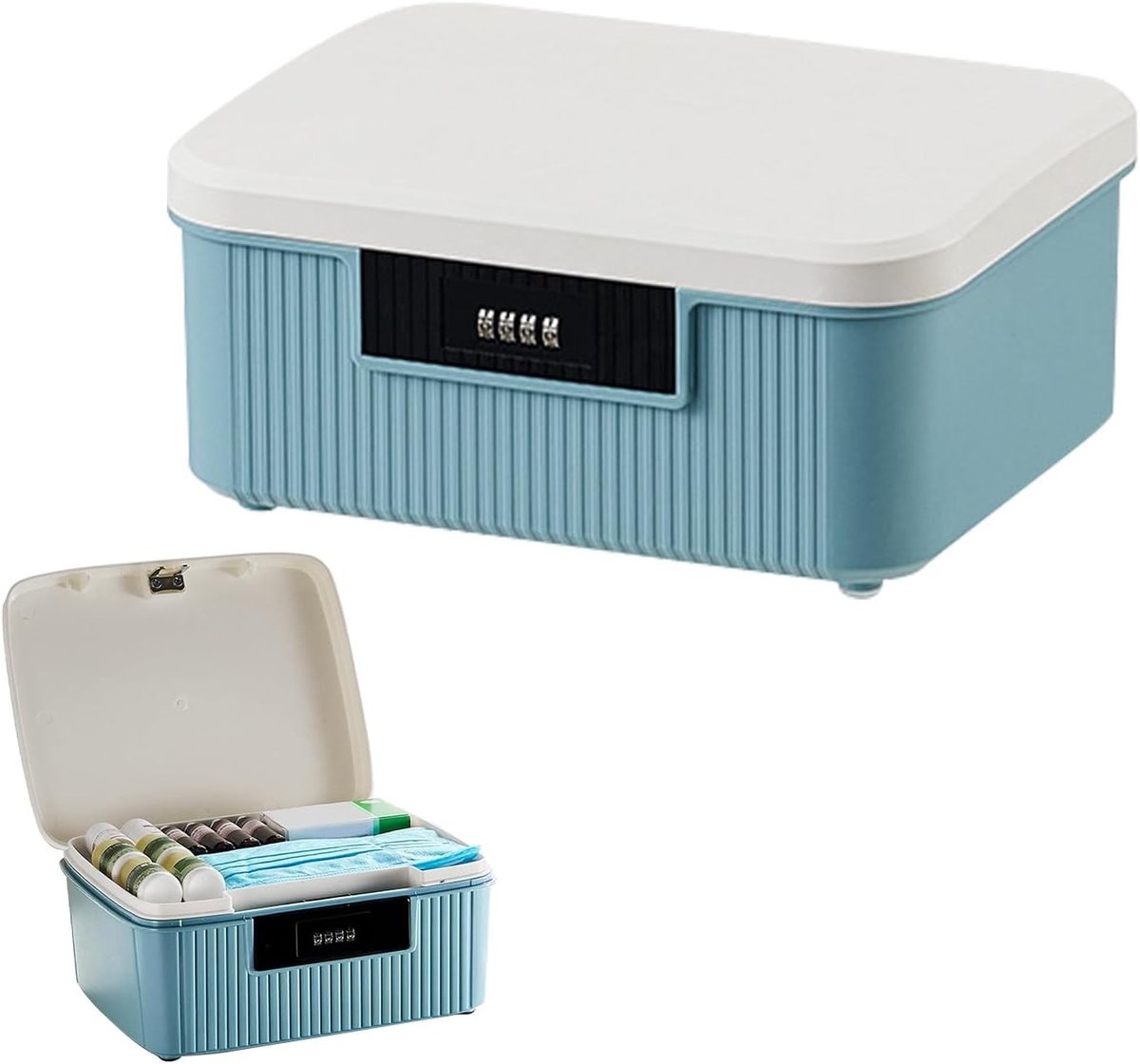 Lockable Box met Dubbele Laag voor Medicijnen en Opslag, Veiligheid Box voor Kleding en Speelgoed, Blauw, 26.2 x 22 x 12 cm