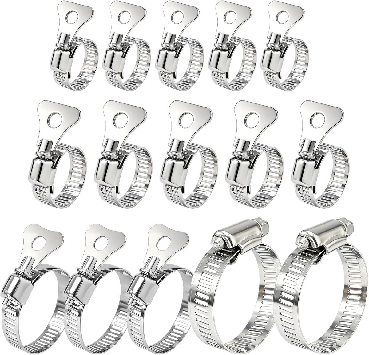 15 stuks sleutelslangklemmen, VEINARDYL verstelbare roestvrijstalen 0,5 inch tot 1,7 inch (13-44 mm) duimschroef - ShopVlot