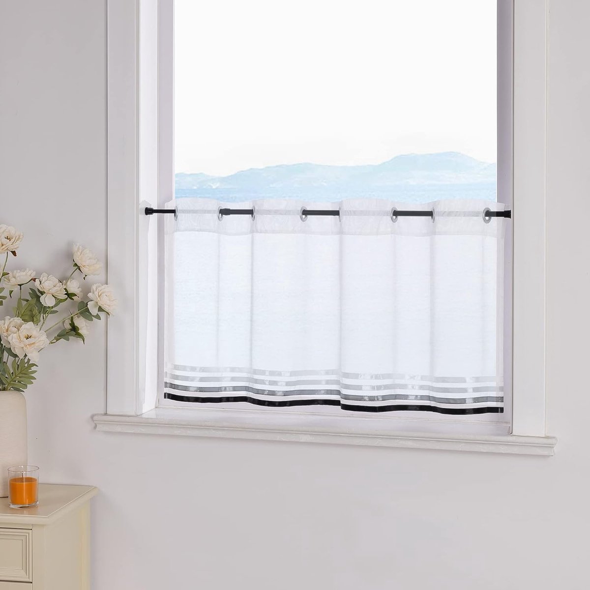 ESLIR Net curtains with eyelets Curtains Kitchen Bistro curtains Transparent Stores Curtains with satin ribbon Voile - ShopVlot