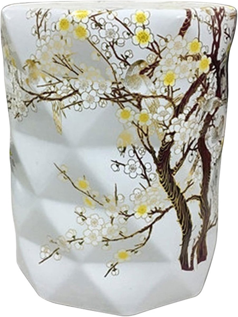 Decorative Ceramic Garden Stool, Glazed Flower and Bird Prismatic Shoe Change Stool for Living Room, Balcony, Garden - ShopVlot