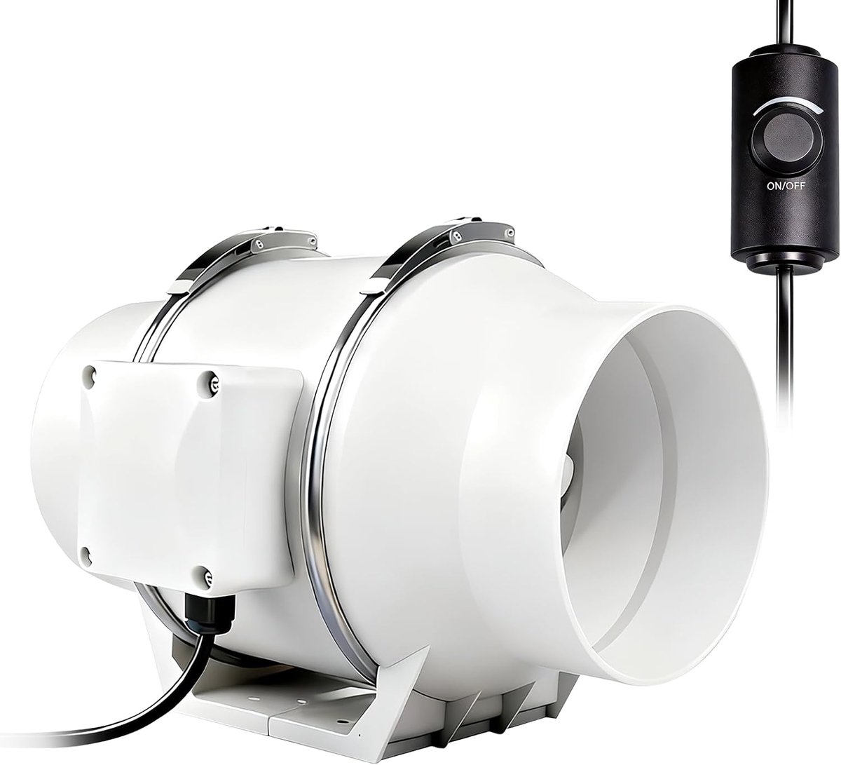 Adjustable Tube Fan 100 mm 220 m³/h, Speed Controlled, Tube Fan with Plug for Grow Tent, Indoor Greenhouse - ShopVlot