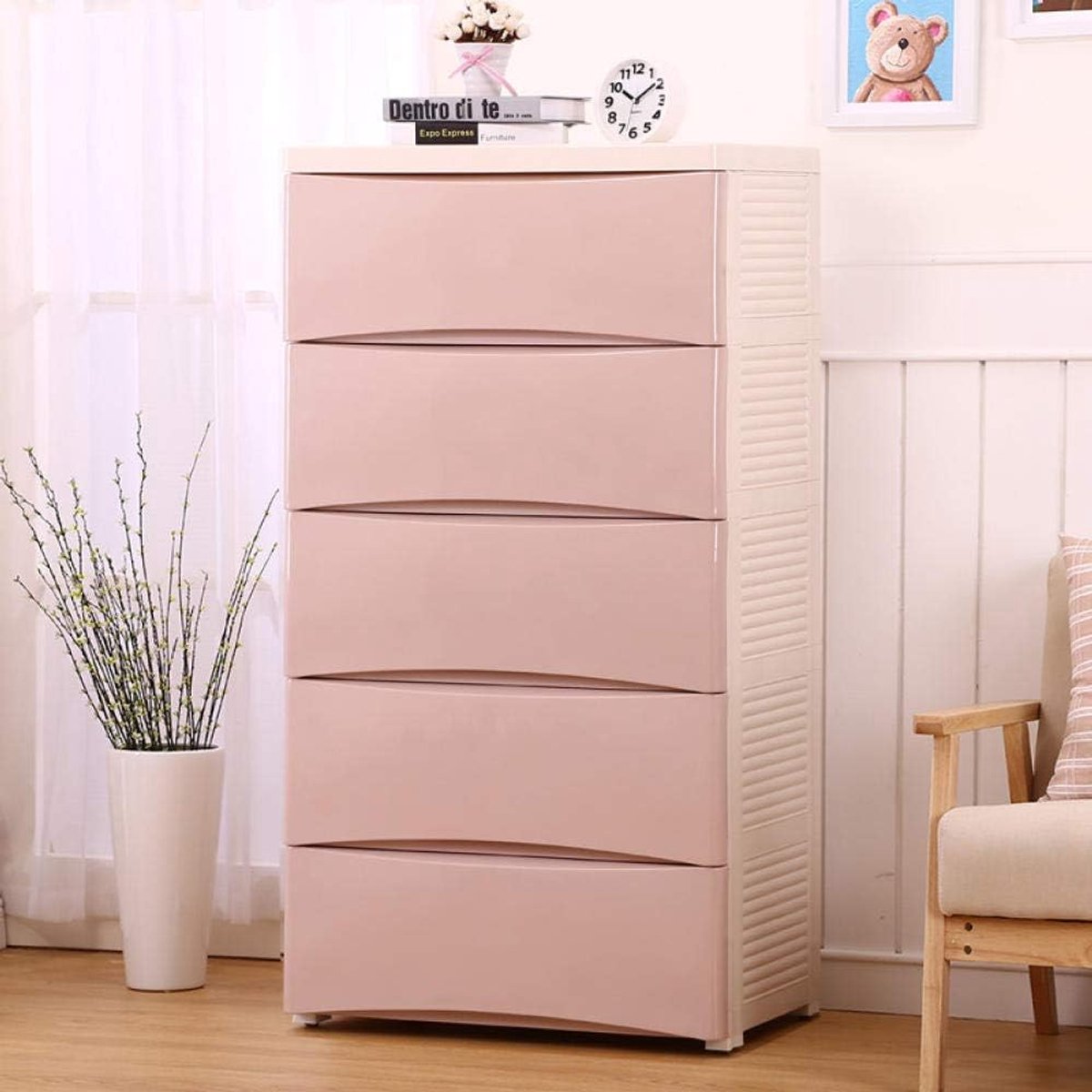 children's drawers girls chest of drawers bedroom children's cabinets boxes light pink 4 layers. - ShopVlot