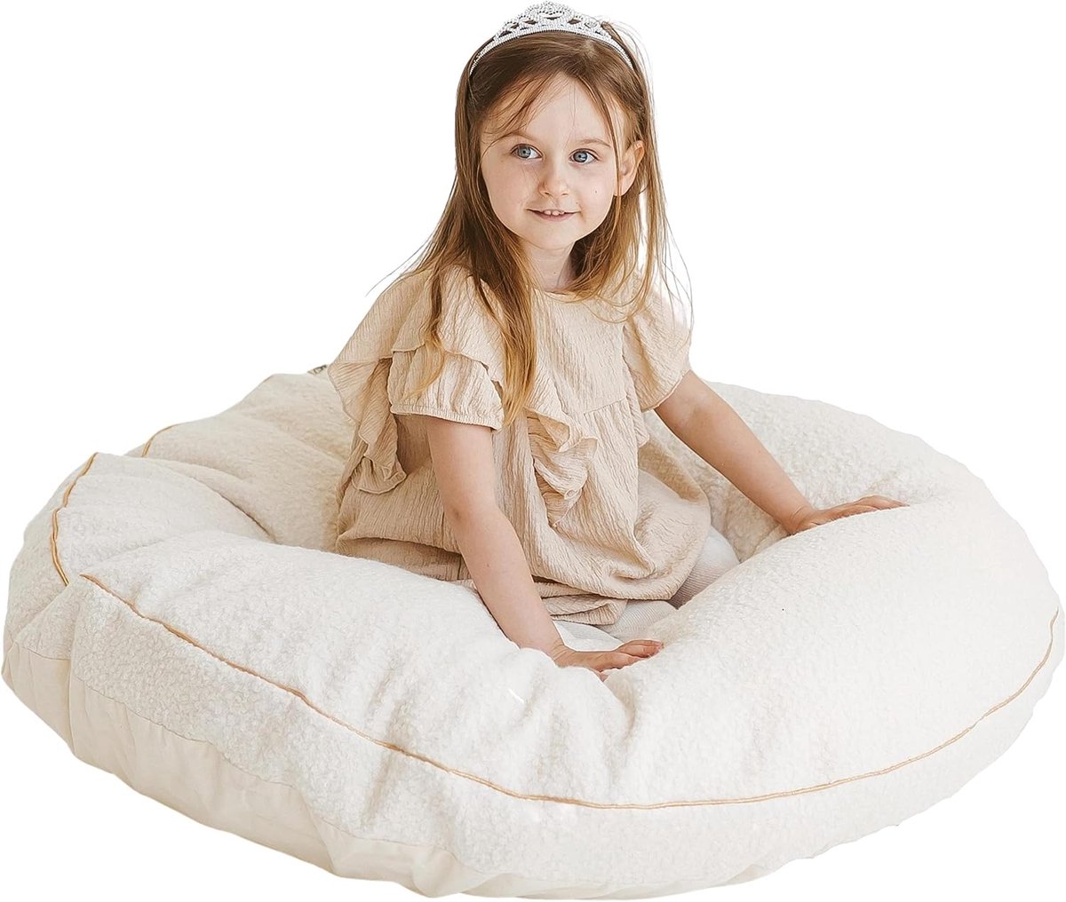 MINICAMP Kids Large Floor Cushions, Ultra Fluffy Washable Kids Bean Bag Chair with Filling and Boucle Sherpa Cover - ShopVlot