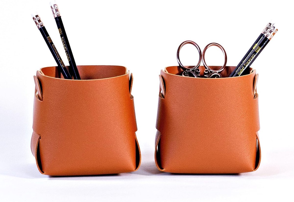 NALsa notebook 1-Pack Brown Leather Pen Holder Desktop Desk Organizer Multifunction Storage Box Cosmetic Supplies - ShopVlot