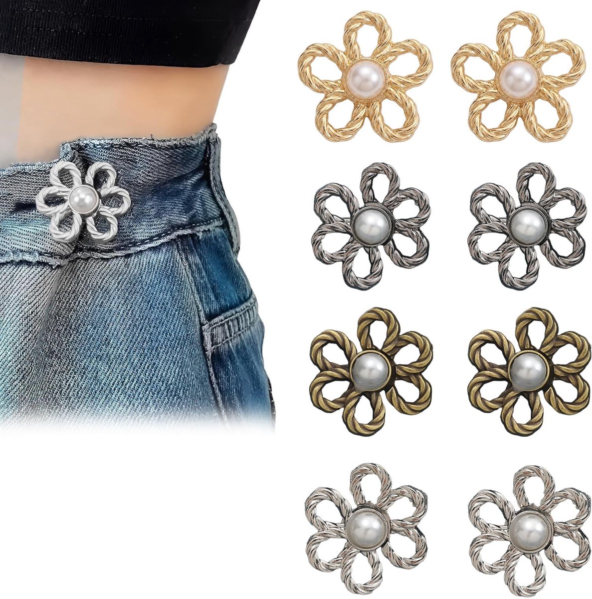 Knopen, banden voor broeken, taille, gesp, jeansknopen, broekknopen voor het strikken van jeans, geschikt voor het instellen van jeans, 4 kleuren