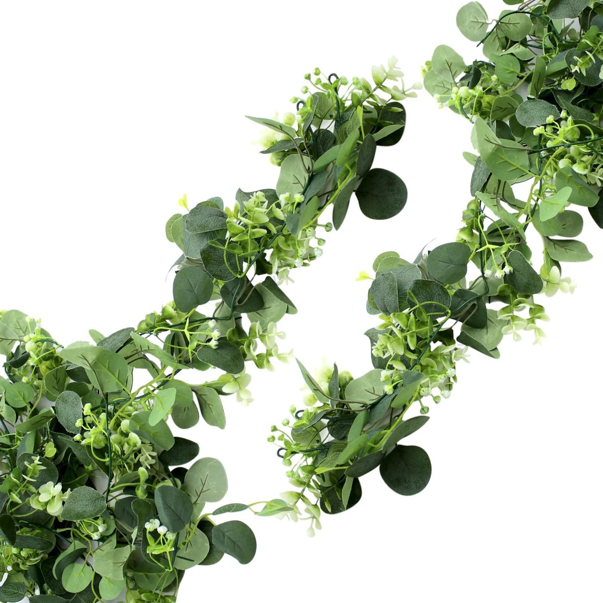 2 Stuks Eucalyptus Slinger, 1,8m Kunstmatige Eucalyptus Planten, Kunstbloemen voor Bruiloft, Tuin, Binnen en Buiten, Bloemenslinger, Decoratie, Weerbestendig, Wit Kunstbloemen, Groene Bladeren