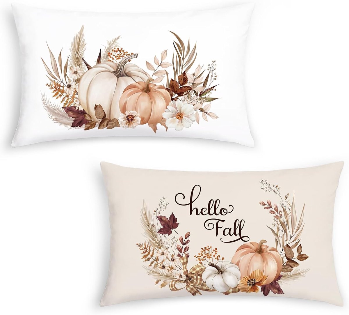 Kussensloop set 2 stuks 30x50cm - zachte velours - herfst pompoenen en bloemen - sfeervolle decoratie voor de woonkamer - ShopVlot