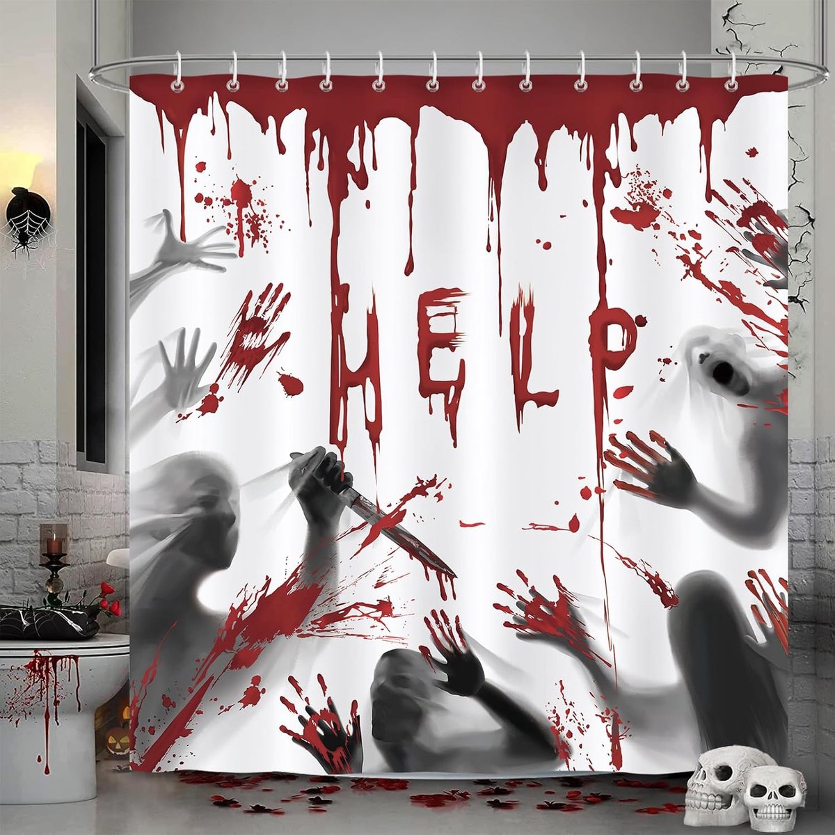 Douchegordijn Halloween 180 x 180 cm - Schrikwekkende ontwerpen - Waterdicht polyester - Creeër een griezelige sfeer - ShopVlot