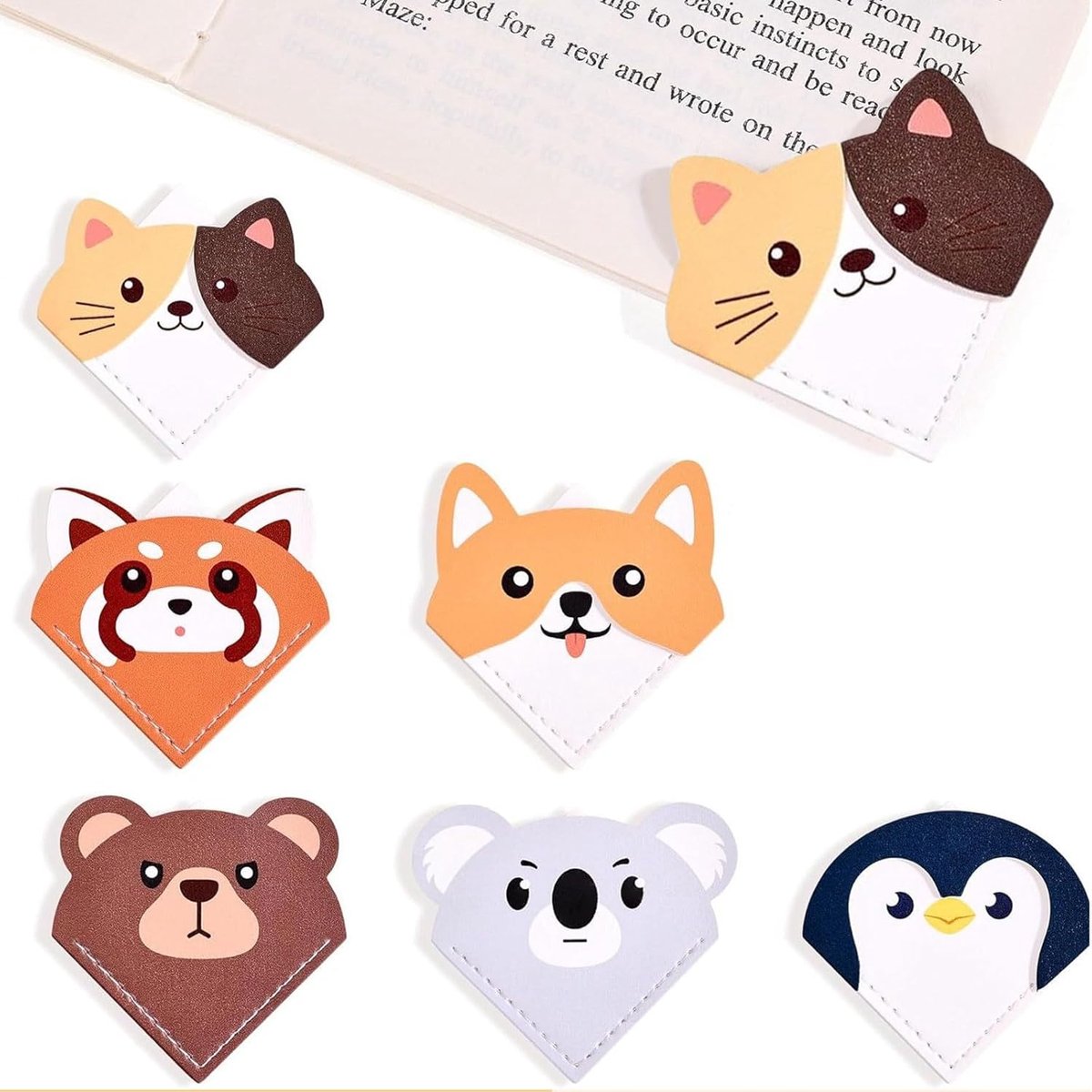 Thijox - 6 Leren Bladwijzers met Dierenmotieven voor Kinderen, Duurzame Hoekbladwijzers als Traktatie voor Kinderfeestjes, Boekenaccessoires voor Boek