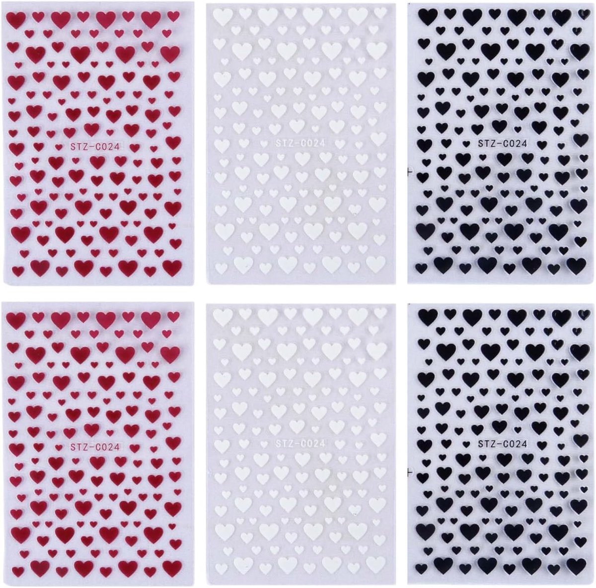 3D-nagelstickers zelfklevend - hartvormig - rood, zwart, wit - perfect voor nail art - ShopVlot