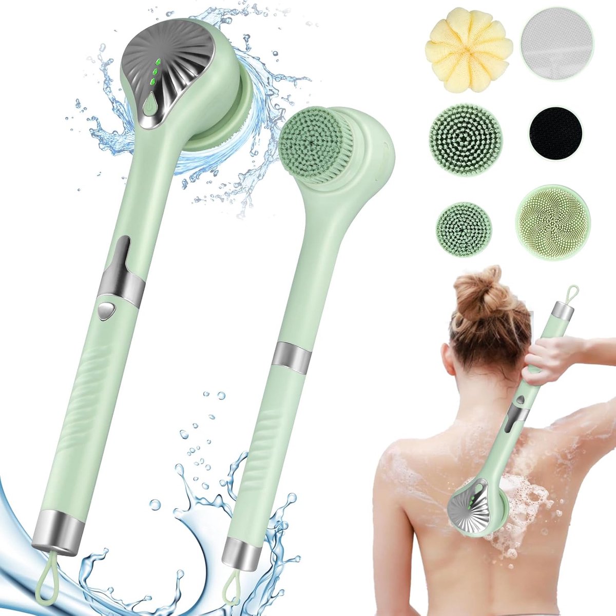 Elektrische Rugborstel voor Douche - IP67 Waterdicht - 360° Rotatie - 6 Borstelkoppen - ShopVlot