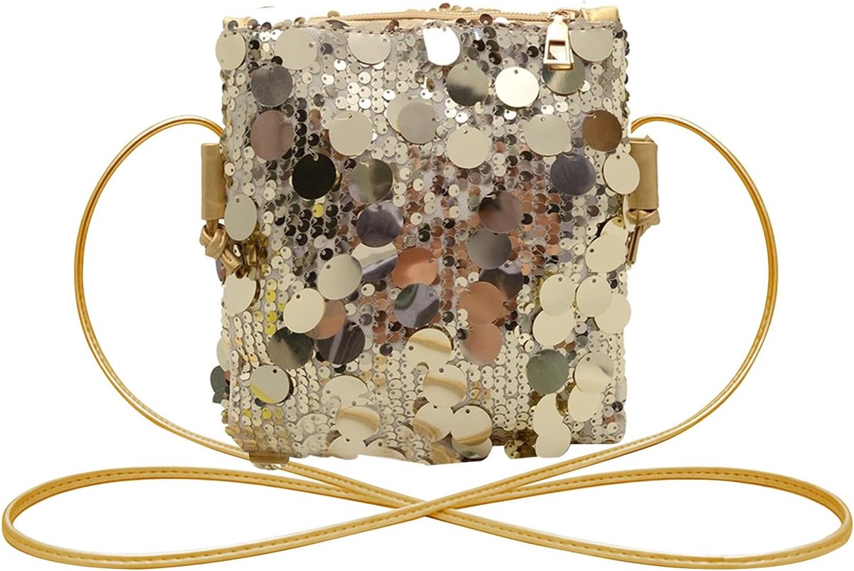 Handtas glitter sequins - mini clutch tas - schoudertas voor bruiloft of feest - ShopVlot