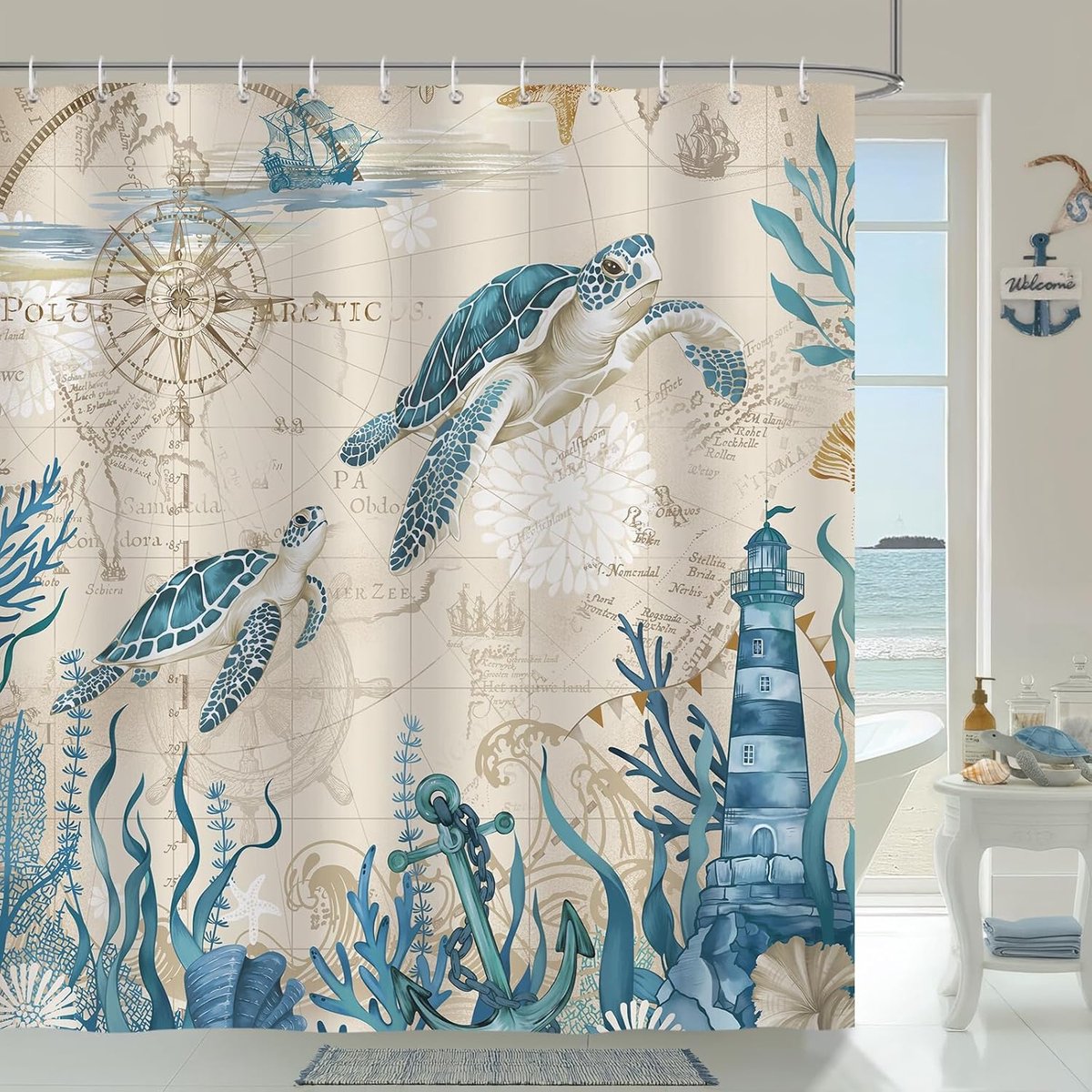 Douchegordijn 180x180 cm - Vintage nautisch design - Waterdicht polyester - Creëer een serene zeesfeer - ShopVlot