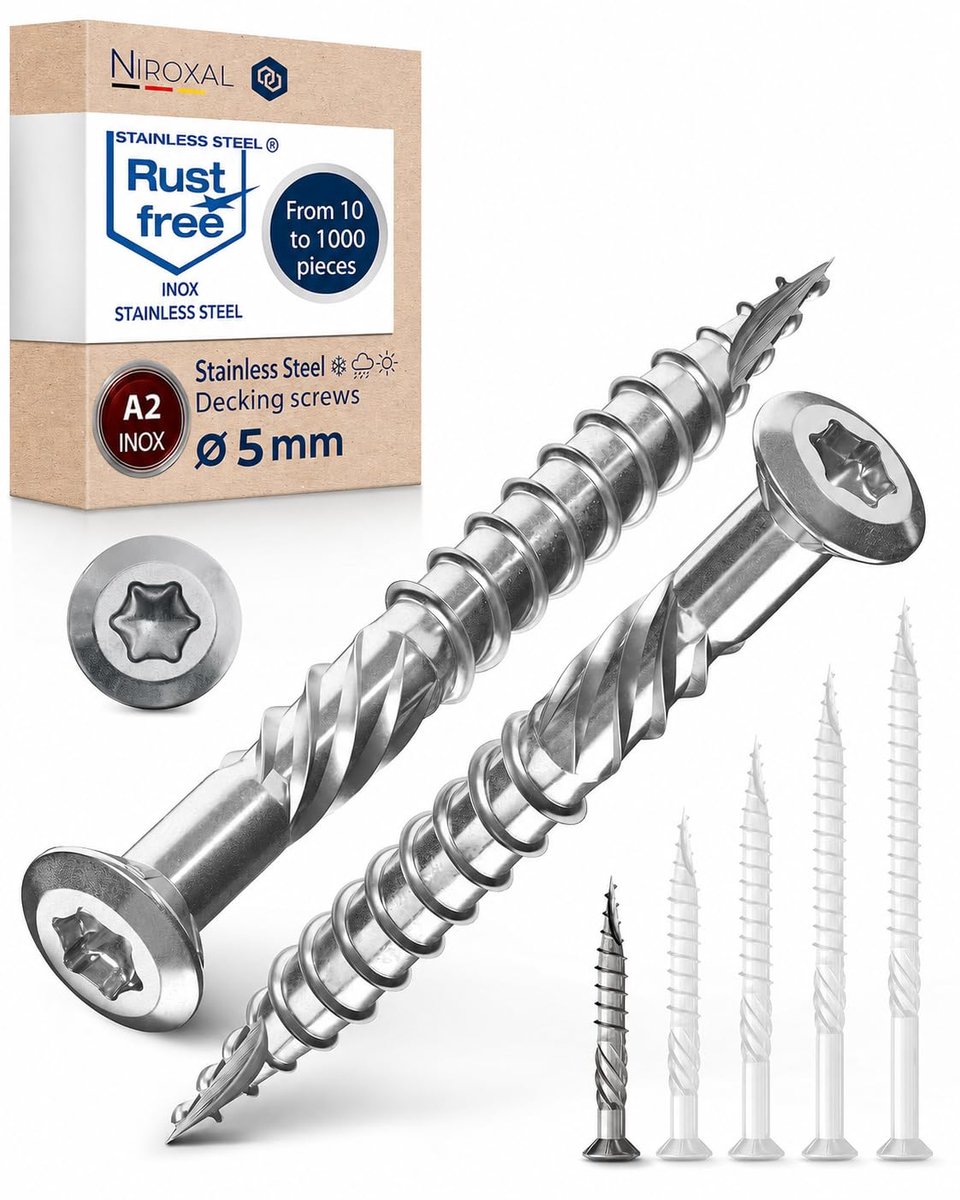 Patio schroeven 5 x 40 mm - A4 roestvrij staal - lenskop schroeven - bestand tegen vocht en zuren - ShopVlot