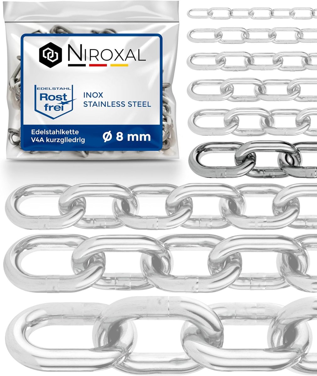 Roestvrijstalen ketting 200 cm - 8 mm dik - korte schakels - ideaal voor maritieme toepassingen - ShopVlot