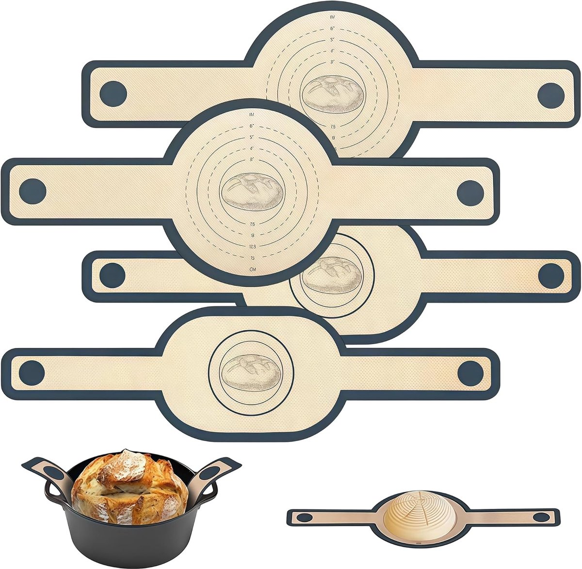 Silicone bakmat voor Dutch Oven - 4 stukjes - met extra lange handvatten - veilig tillen van brooddeeg - ShopVlot