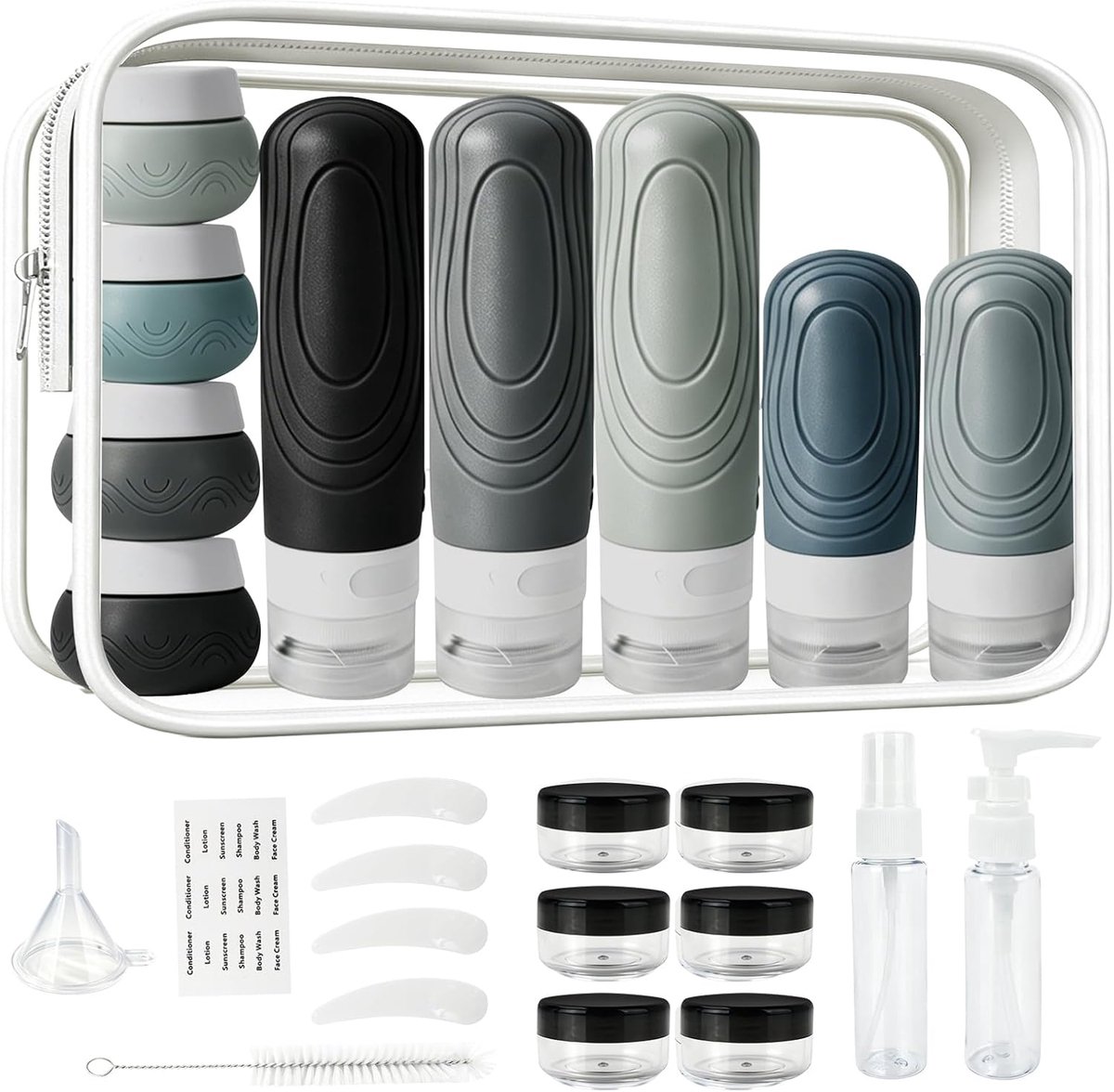 Reisflessen set 25 stuks - TSA goedgekeurd - Transparante tas - Ideaal voor shampoo en conditioner - ShopVlot