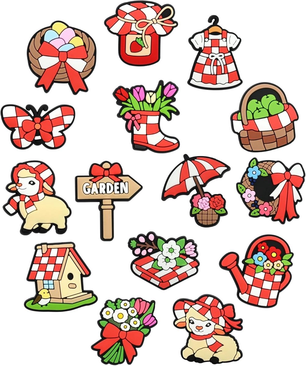 15 Pcs Spring Picnic Shoe Decoration Charms, ABS DIY Decorations for Clogs and Sandals, Craft Accessories - ShopVlot