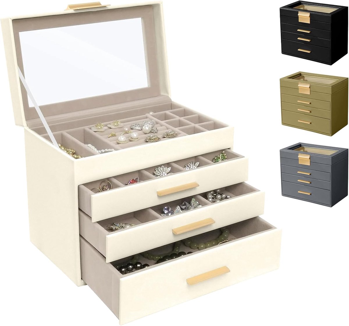 Sieradenbox Large 4 Laags - Wit - Modern Design - Ruimtebesparende Opberging - ShopVlot