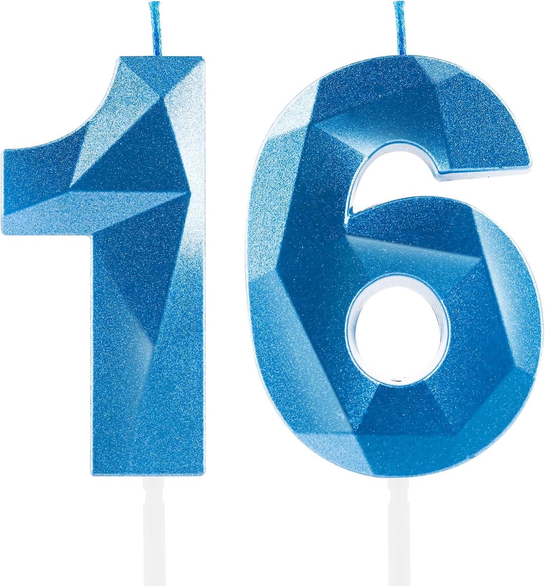 Verjaardagskaarsen 16 jaar - Koninklijk Blauw - 3D Nummer 16 Cake Decoraties - Perfect voor Feestjes - ShopVlot