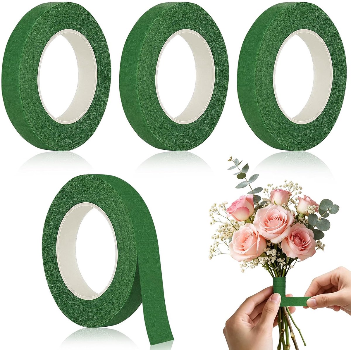 zelfklevend bloemenlint 1,2cm x 27m - donkergroen - bloemenband - ideaal voor bruidsboeketten - ShopVlot