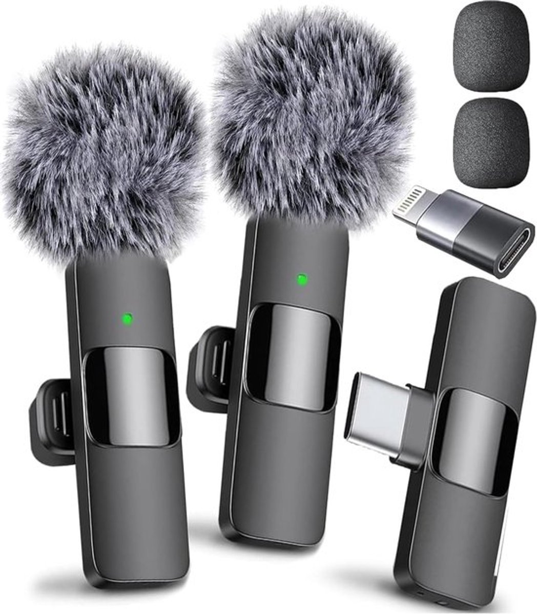 Draadloze Microfoon - 2 Stuks - Microfoon Draadloos - Dasspeld Microfoon Draadloos - Microfoon Bluetooth - Lavalier Microfoon - Geschikt Voor Alle Telefoons - Lavalier - Microfoons - Plug & Play