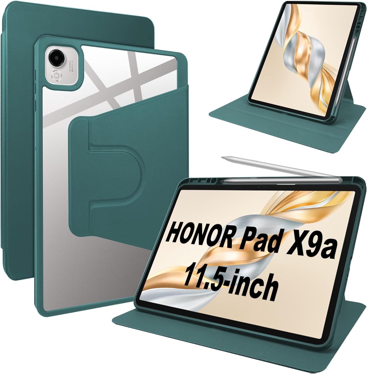 Tablet hoes voor Honor Pad X9a - PU leer + flexibele siliconen case - met draaistandaard en penhouder - ShopVlot
