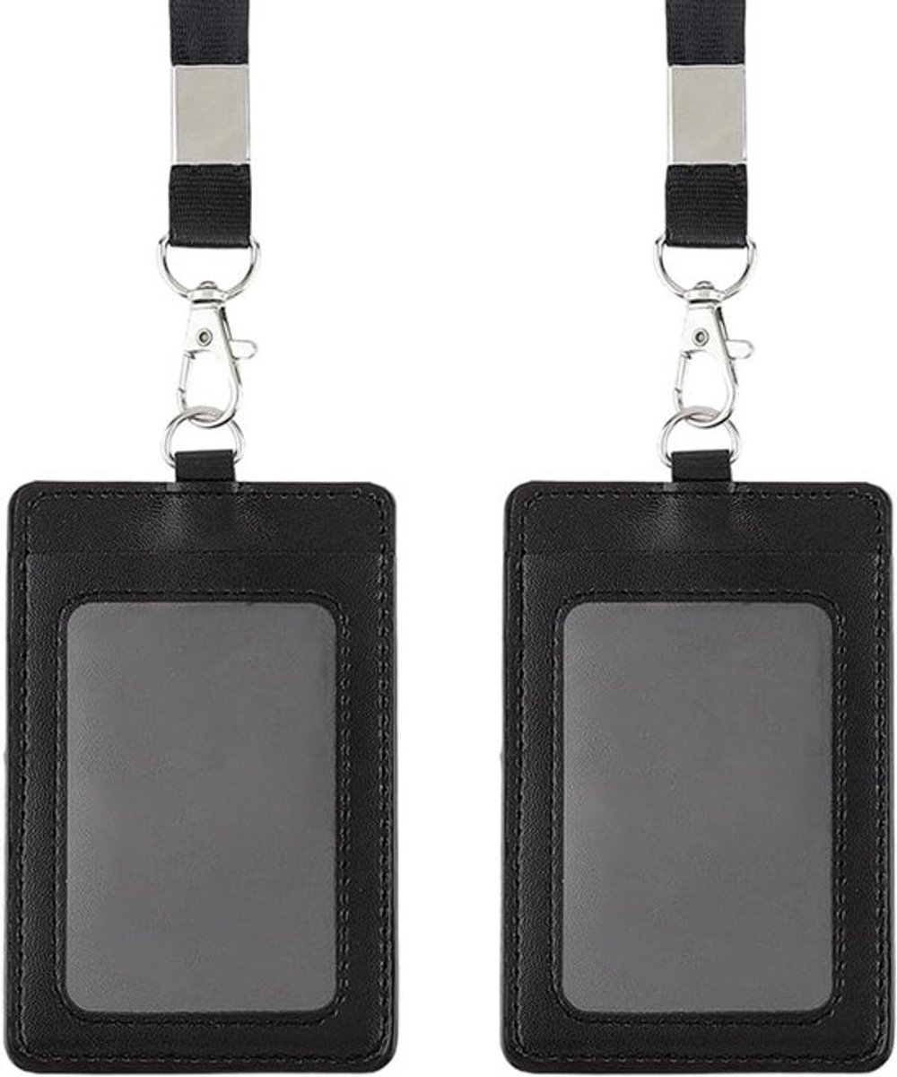 PU Lederen Badge Houder Zwart - Waterdicht - ID Kaarten Beschermers met Nek Strap