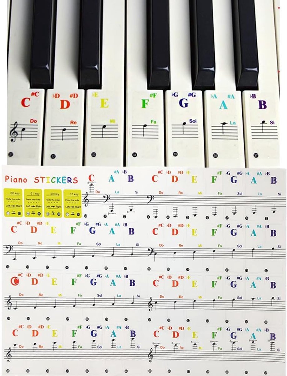 Piano keyboard stickers - kleurrijk en groot formaat - PVC materiaal - ideaal voor beginners - ShopVlot