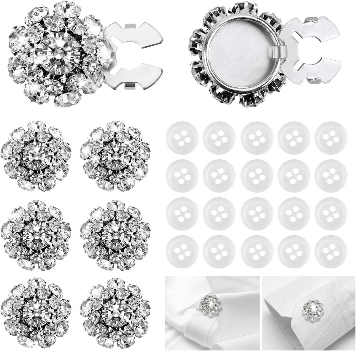 Set van 6 Decoratieve Knopen met Rhinestones en 20 Extra Naai Knopen voor Hemden en Blouses