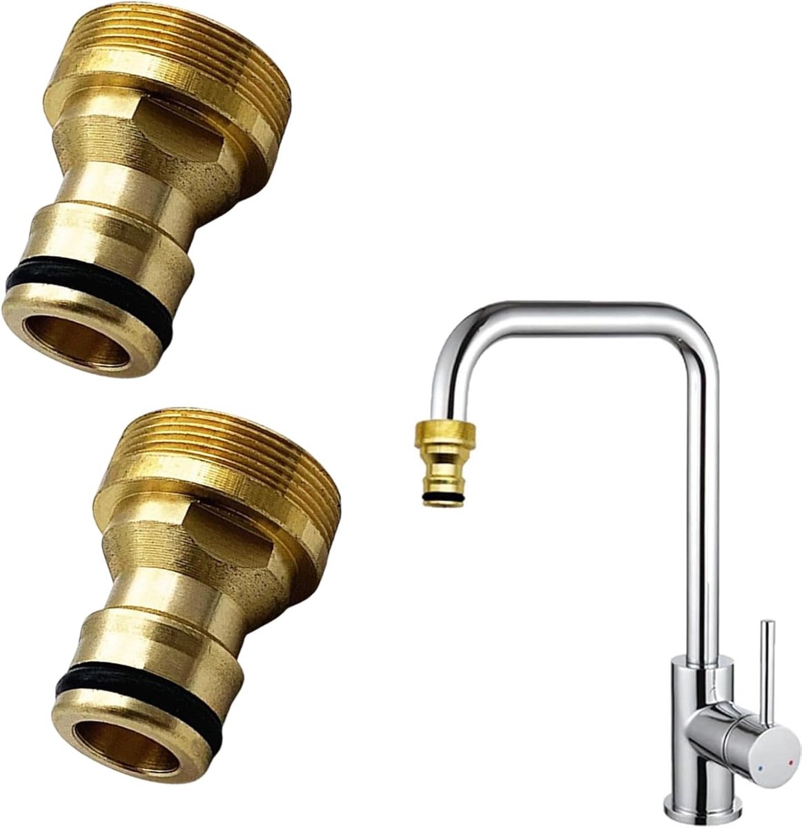 Universele Kraan Slang Set van 2 Stuks, Messing Slangadapter voor Mengkraan, Tuinslang Aansluiting en Snelle Koppeling voor 1/2 en 3/4 Slangen