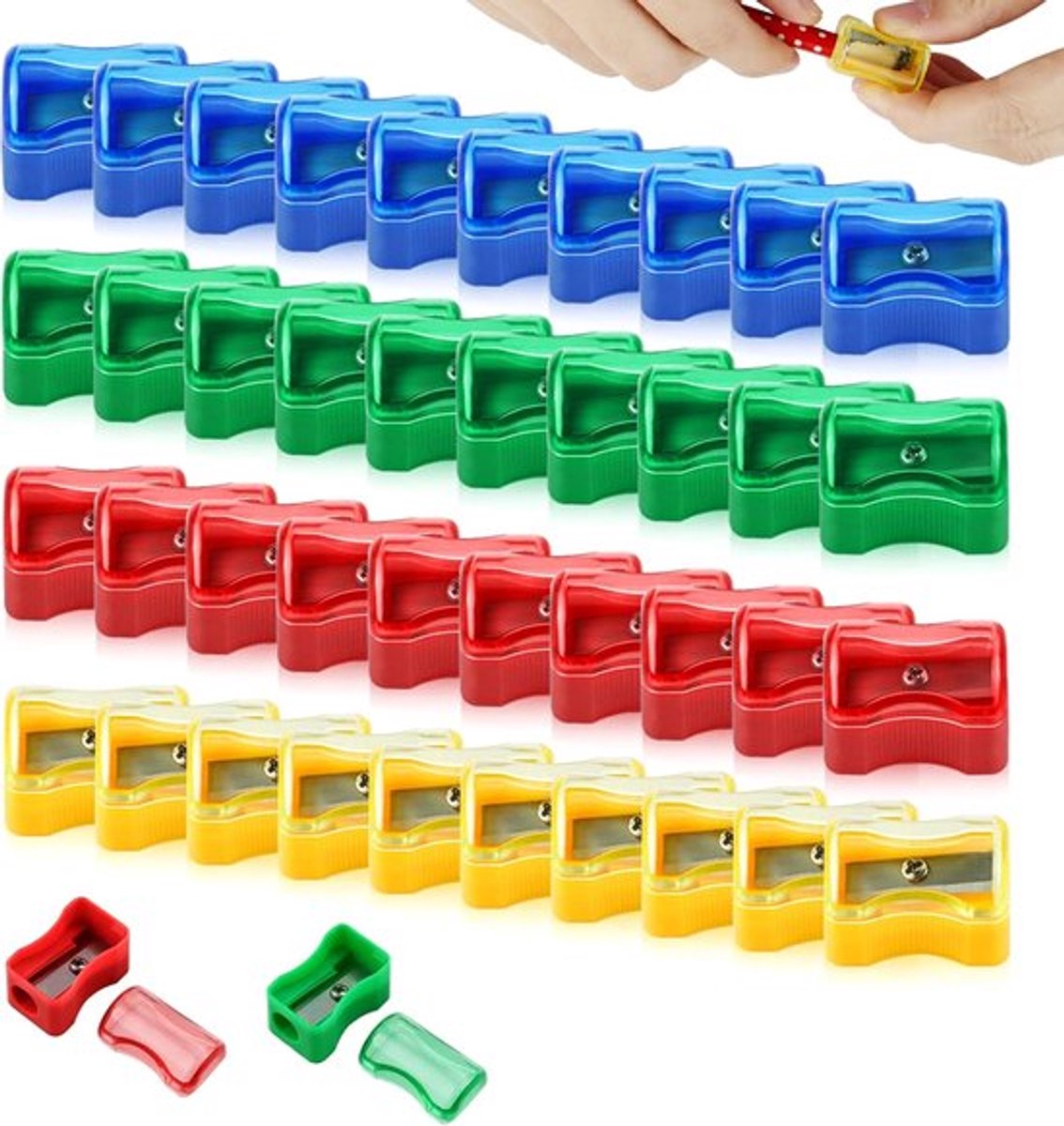 Gekleurde plastic puntenslijper - 48 stuks handmatige puntenslijper voor kinderen met dop - mini-handheld met deksel（Willekeurige kleur）
