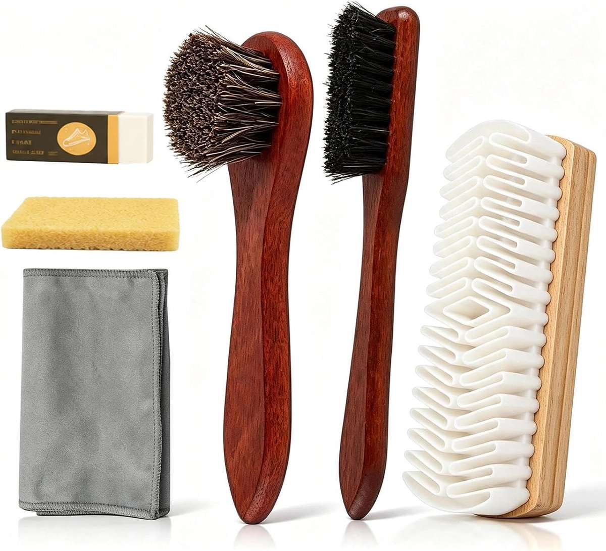 Schoenborstel set van 6 - zachte paardenhaar - voor effectieve reiniging - ideaal voor laarzen en meubels - ShopVlot