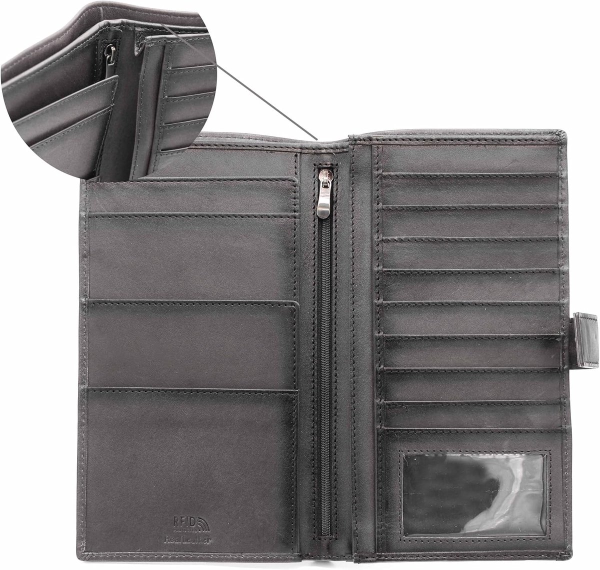 Damesportemonnee 22 x 12 cm - Echt leer - Grijs - Stijlvolle accessoires - ShopVlot