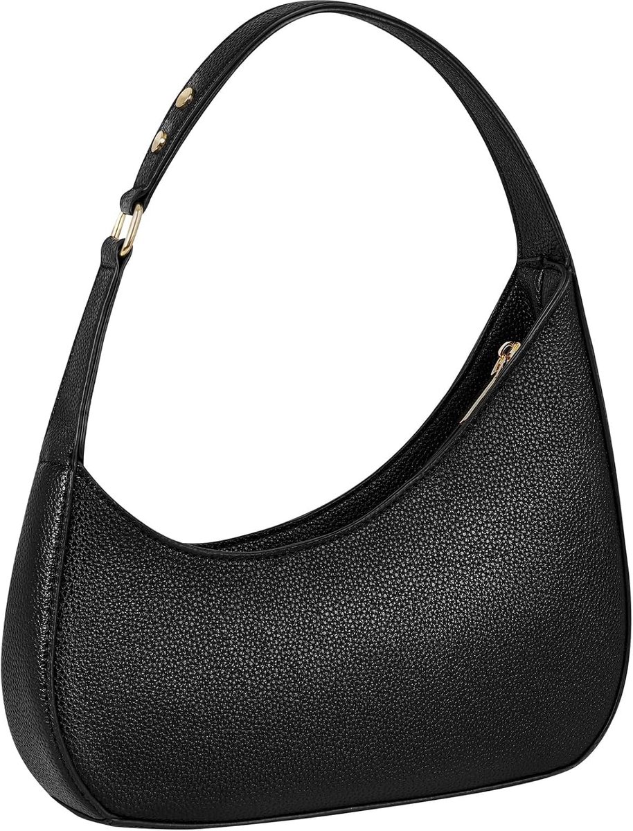 Crossbody tas dames - kleine zwarte PU leren tas - trendy maanvormige clutch met rits - perfect voor uitgaan - ShopVlot
