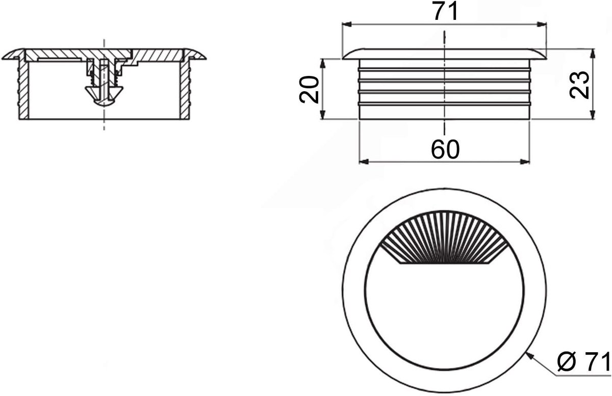 Kabeldoorvoer 2 stuks - plastic zwart - Ø 59 mm boorgat - eenvoudig te installeren - ShopVlot