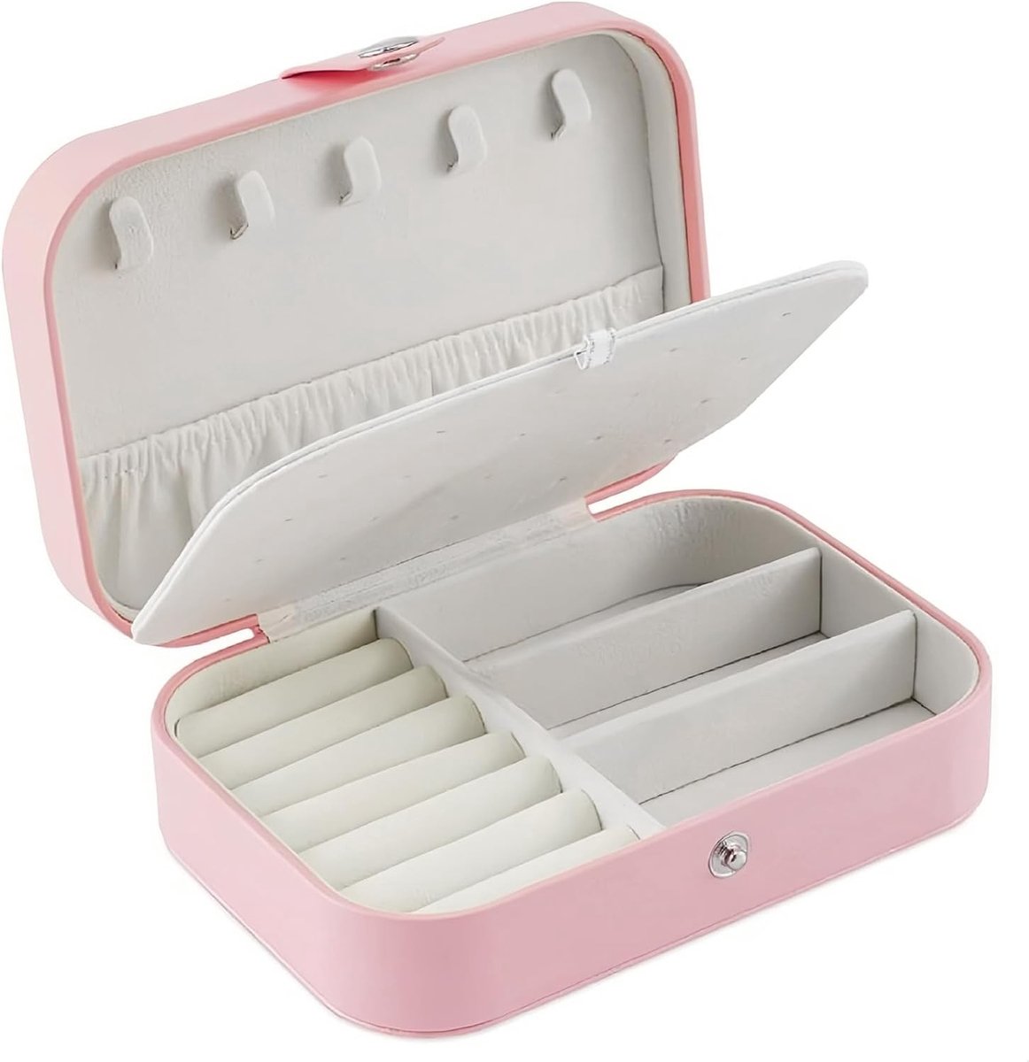 Elegante 2-laagse sieradenopbergdoos voor kettingen, ringen, armbanden en oorbellen, ideaal voor reizen, 16 x 11 x 2 cm (Roze)