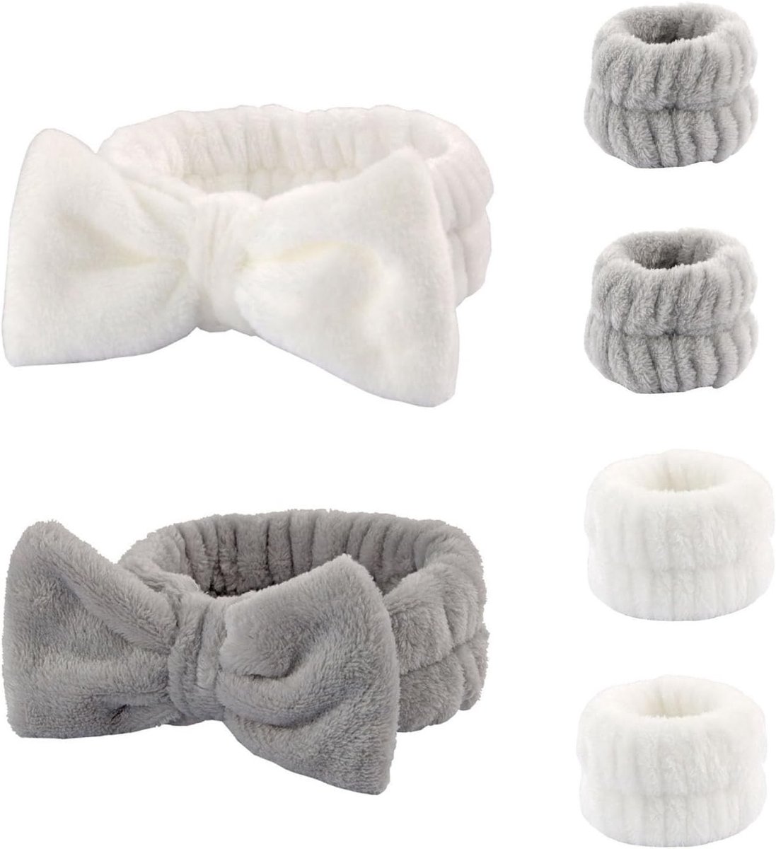 Set van 6 Zachte Haarbanden voor Huidverzorging en Make-up, Fluffy Elastische Bands voor Sport, Gezichtsreiniging en Dagelijks Gebruik, Comfortabele Haaraccessoires in Wit