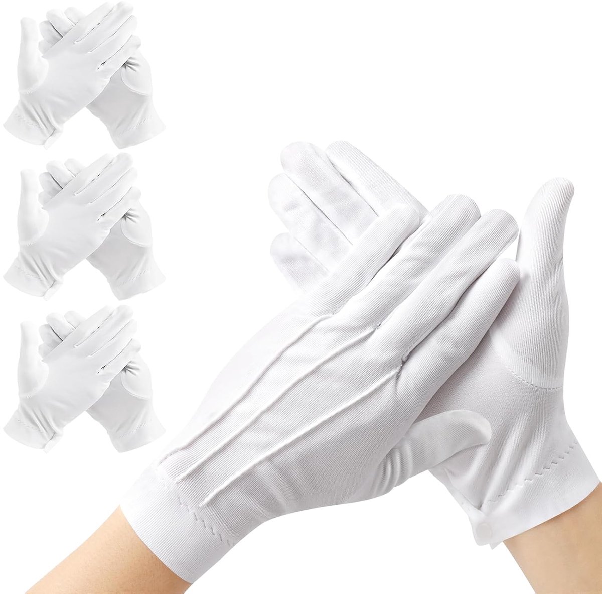 paar witte handschoenen voor mannen, wit label handschoenen met gespen, witte katoenen stof handschoenen voor - ShopVlot