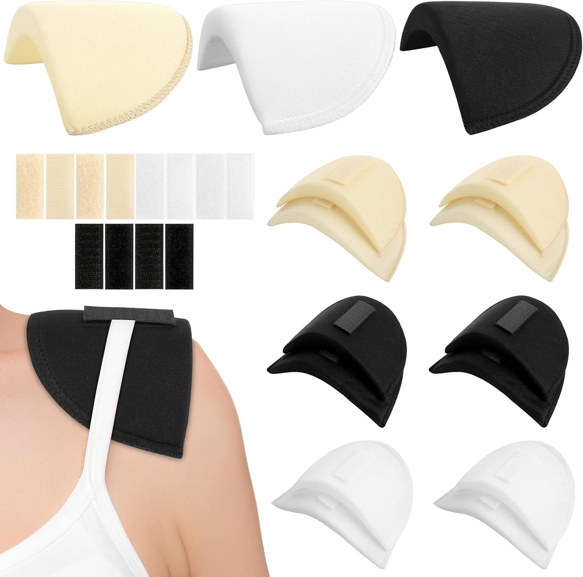 6 paar schouderkussens voor dames en heren met klittenband, zelfklevend, afneembaar, ademend, antislip, schuimrubberen - ShopVlot