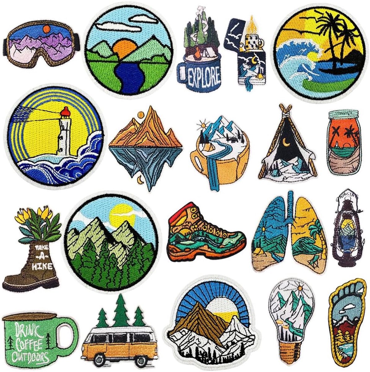 Pack of 20 Outdoor Camping Patches for Ironing Outdoors Nature Landscape Iron Patches Appliqué Embroidered Textile for - ShopVlot