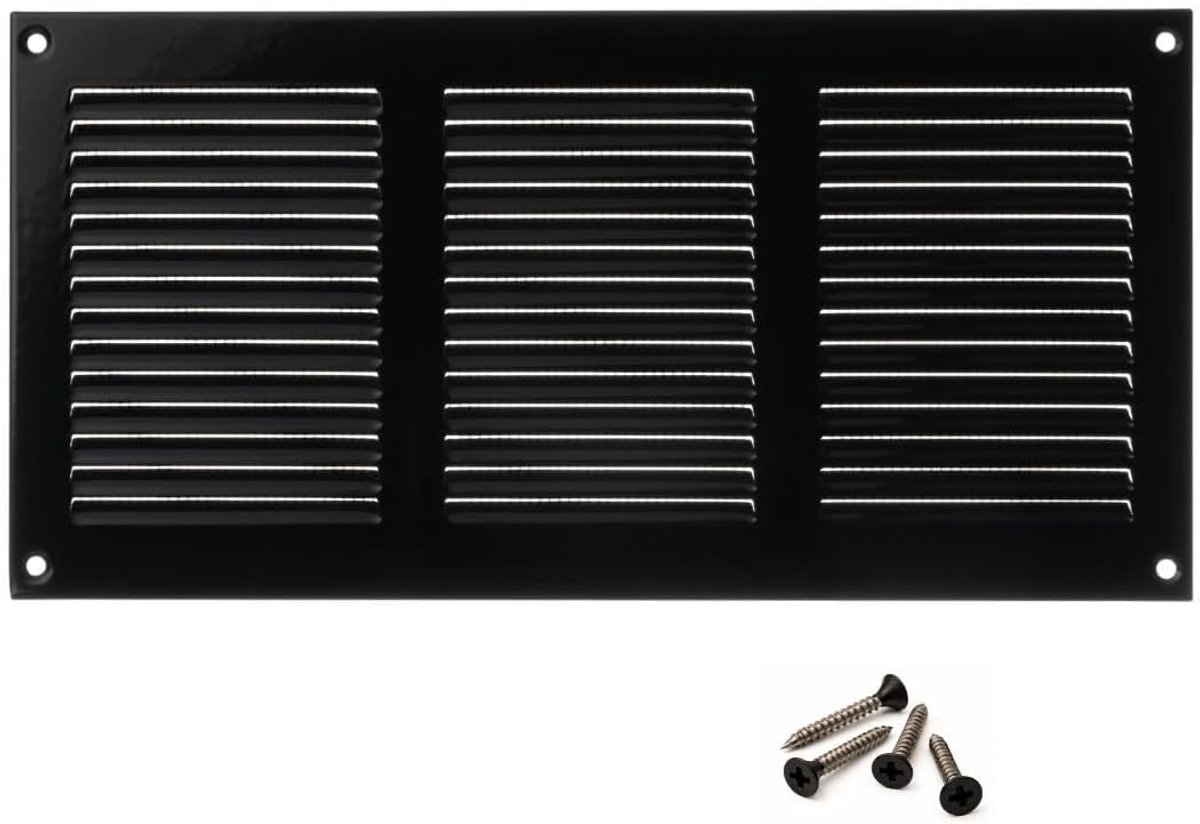 300x150mm Black Steel Ventilation Grille with Mosquito Mesh - Metal Ventilation Grilles - ShopVlot