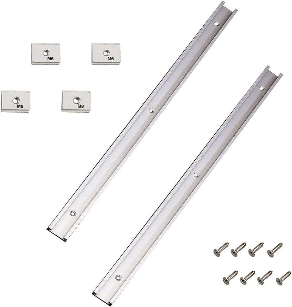 T-Track Mitra Track Jig, 400 mm, Fixing Lock for Woodworking, with Sliders M6, 2 Pieces, Slider M8, 2 Pieces, Screws 8 - ShopVlot