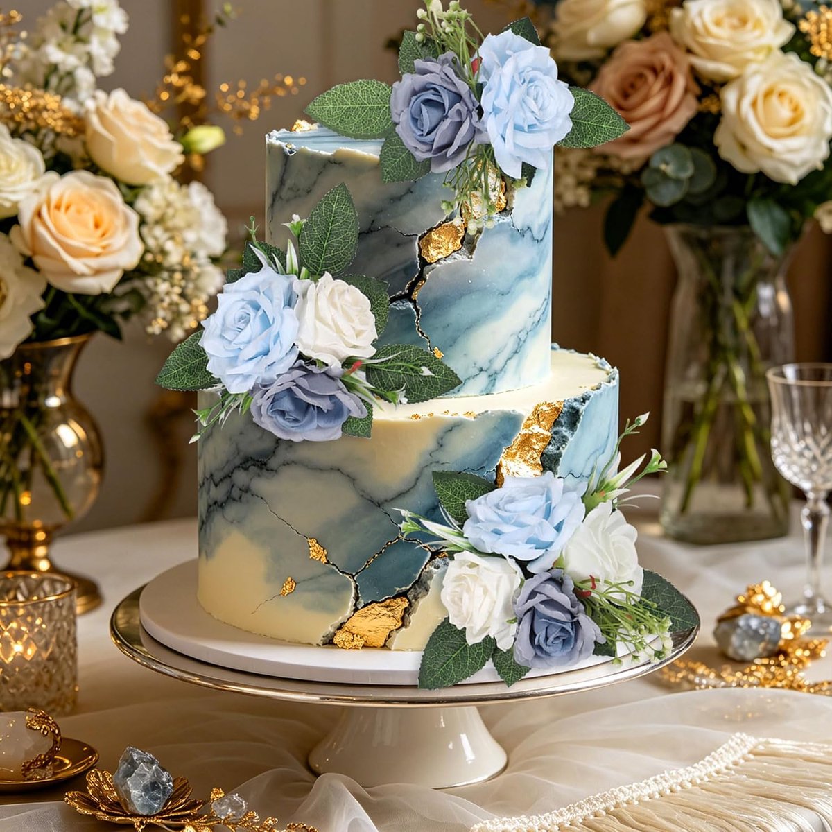 blauwe bruidstaartbloemen rozen voor taartversiering kunstbloemen - ShopVlot