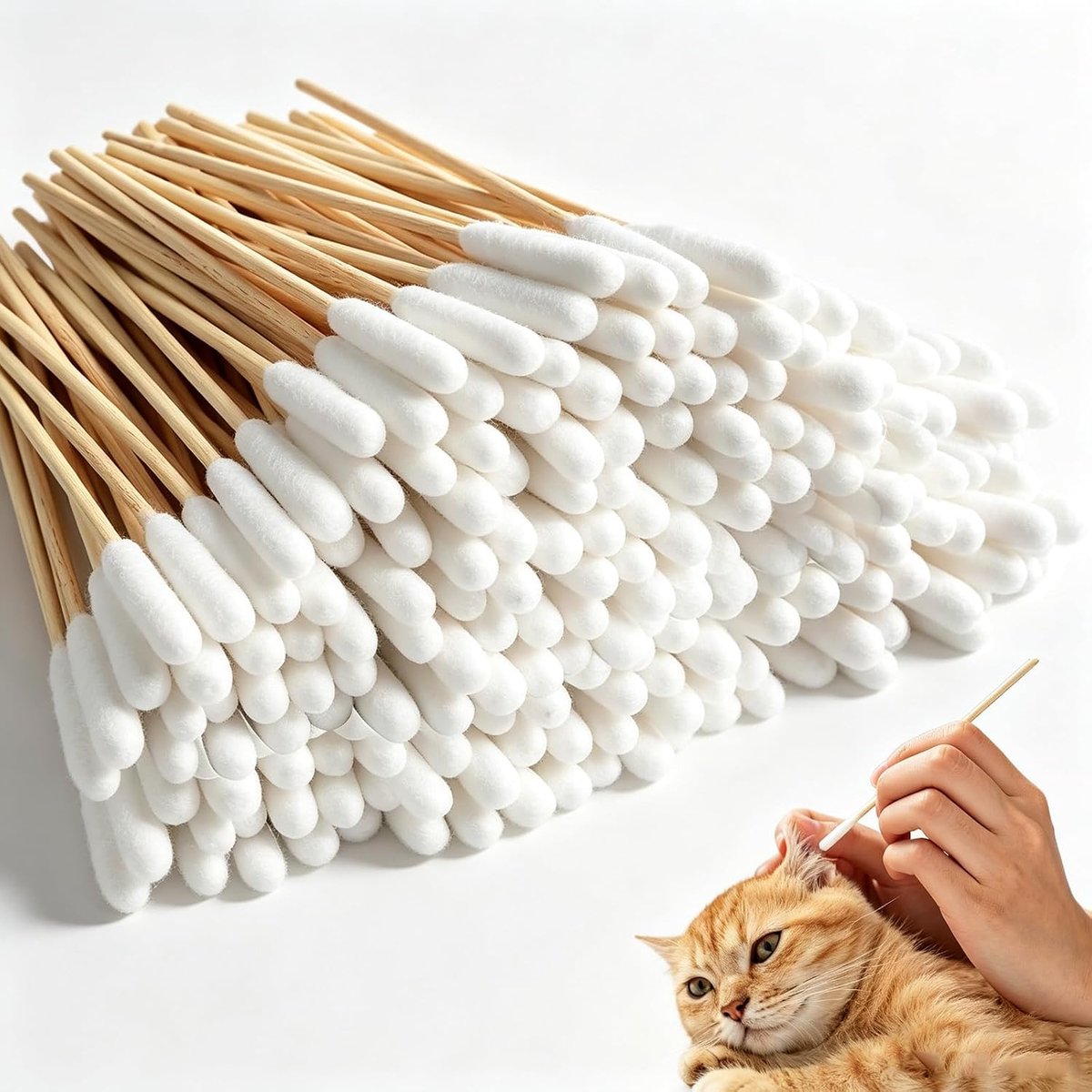 200Pcs Extra Lange Hond Kat Oor Reiniging Wattenstaafjes 15cm Bamboe Wattenstaafjes voor Huisdieren Oor Cleaner Sticks - ShopVlot