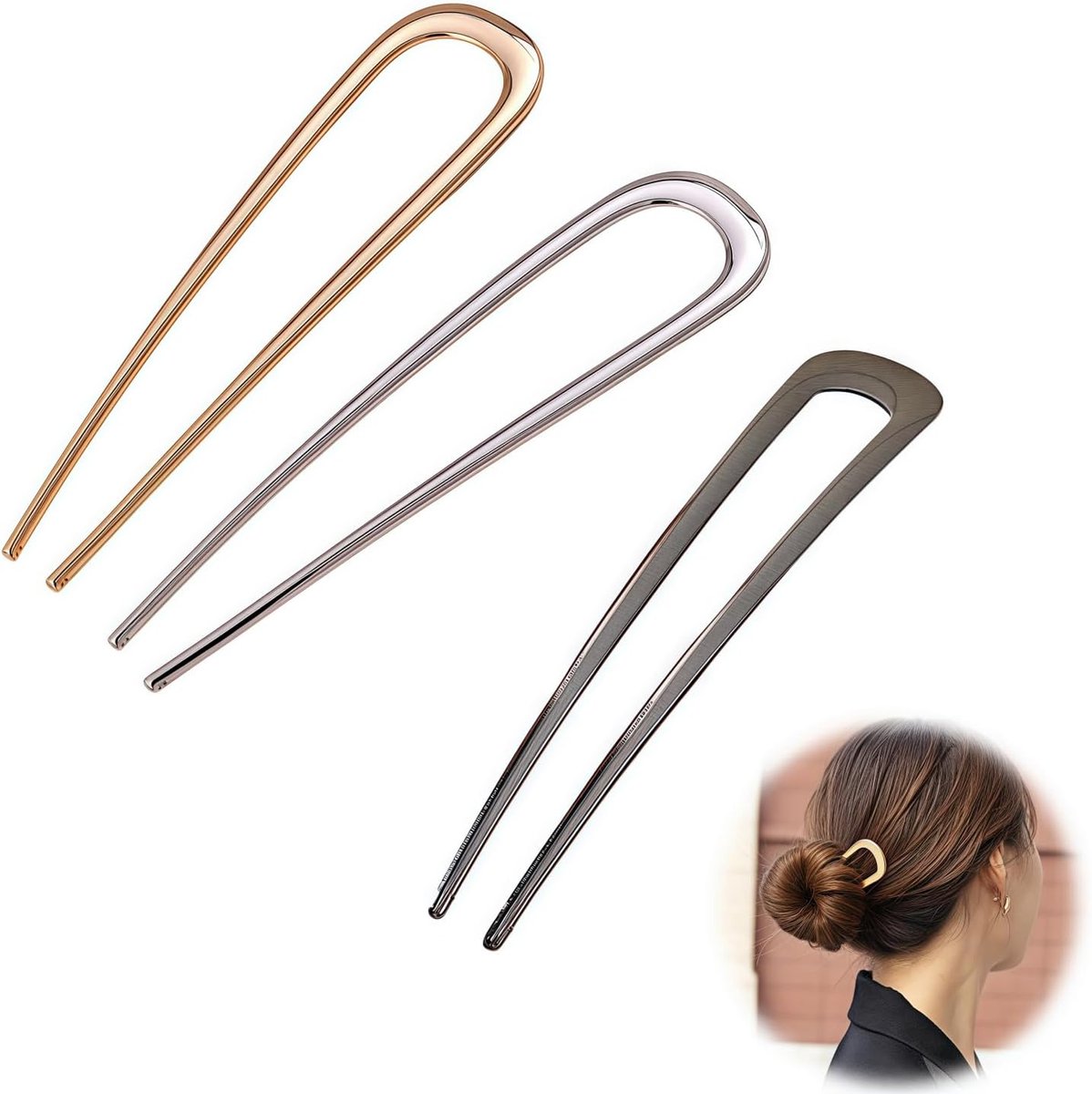 Franse Haarspelden - Haarvorken Twist Clips - Haar Opsteken - U-Vormige Design - 14 cm - Goud Zilver Zwart